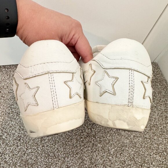 Zadig & Voltaire Leather Distressed Star Applique Lace Up Sneakers White 38 / 7 - Picture 5 of 13